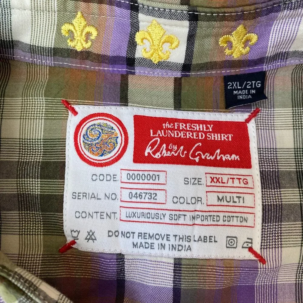 Robert Graham Freshly Laundered Shirt Men XXL Purple Plaid Embroidered Button Up - Picture 7 of 12
